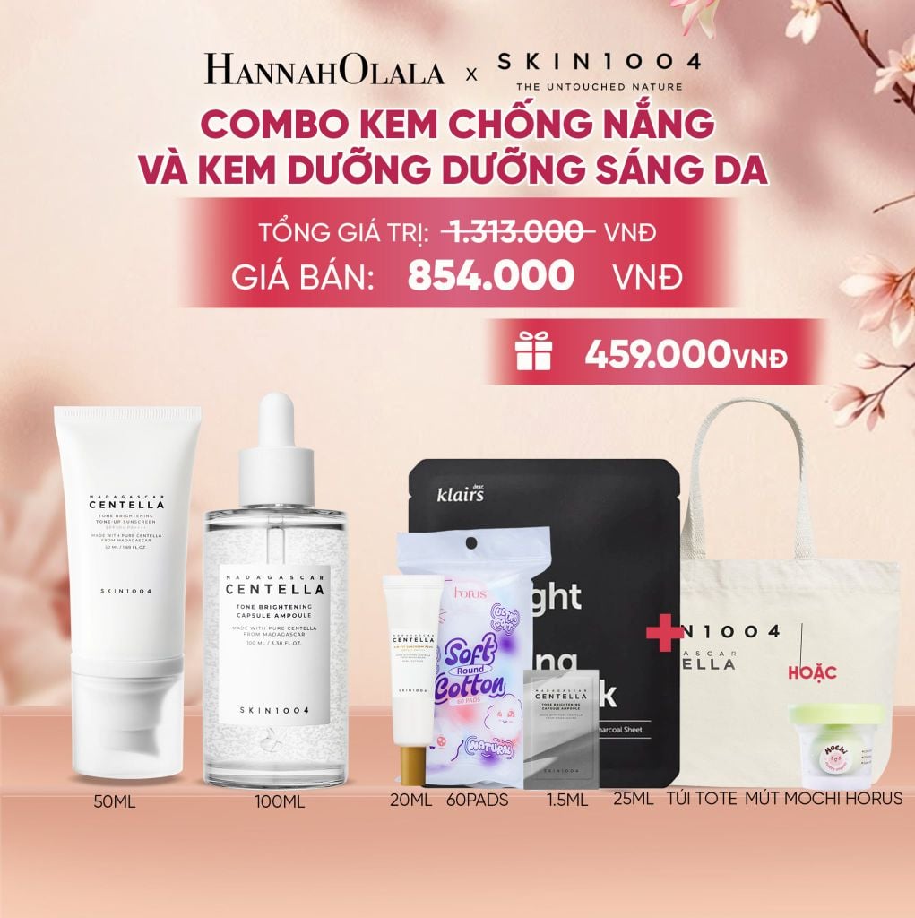  COMBO: SKIN1004 KEM CHỐNG NẮNG MADAGASCAR CENTELLA TONE BRIGHTENING TONE-UP SUNSCREEN SPF50+ PA++++ 50ML + SKIN1004 TINH CHẤT MADAGASCAR CENTELLA TONE BRIGHTENING CAPSULE AMPOULE 100ML - A517 