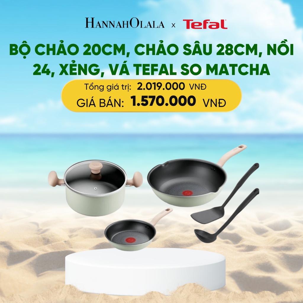  BỘ CHẢO 20CM, CHẢO SÂU 28CM, NỒI 24, XẺNG, VÁ TEFAL SO MATCHA 