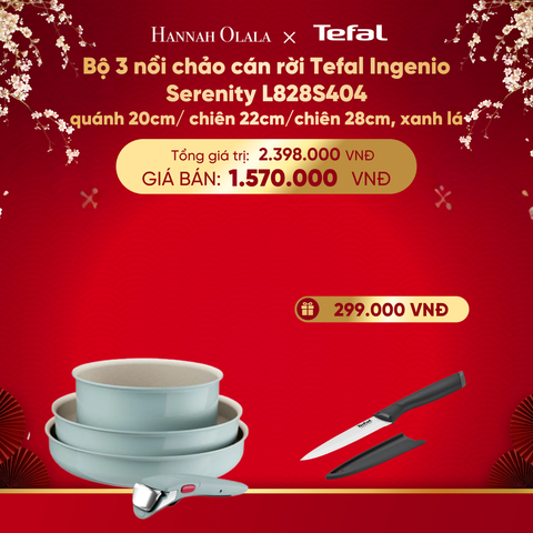  DEAL 11: BỘ 3 NỒI CHẢO CÁN RỜI TEFAL INGENIO SERENITY L827S404, QUÁNH 20CM/ CHIÊN 22CM/CHIÊN 28CM 