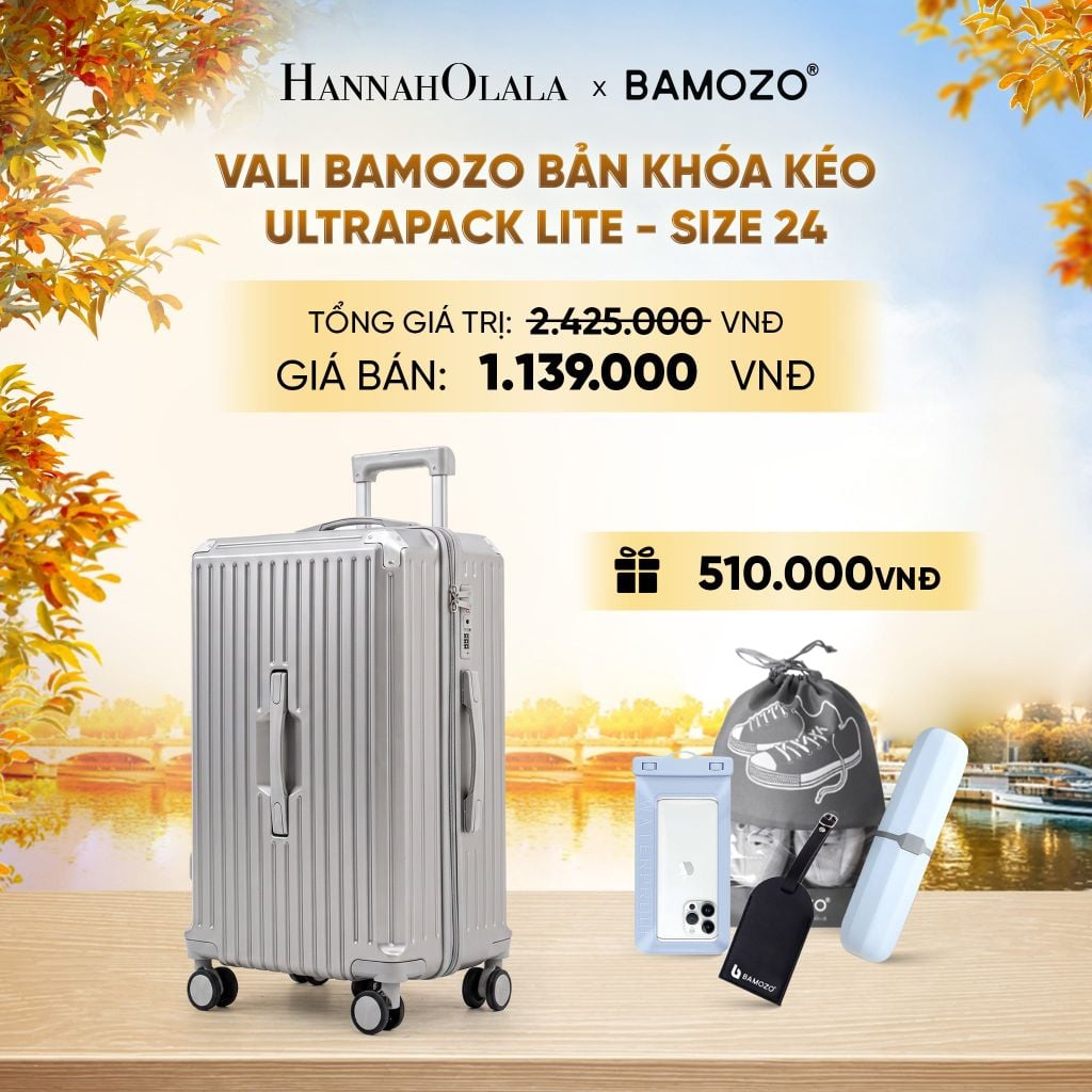  DEAL 11: VALI BAMOZO ULTRAPACK LITE CAO CẤP BẢN KHÓA KÉO ( (TẶNG TAG VALI DA + TÚI ĐỰNG ĐIỆN THOẠI CHỐNG NƯỚC + TÚI ĐỰNG GIÀY + HỘP ĐỰNG BÀN CHẢI) - E1942 