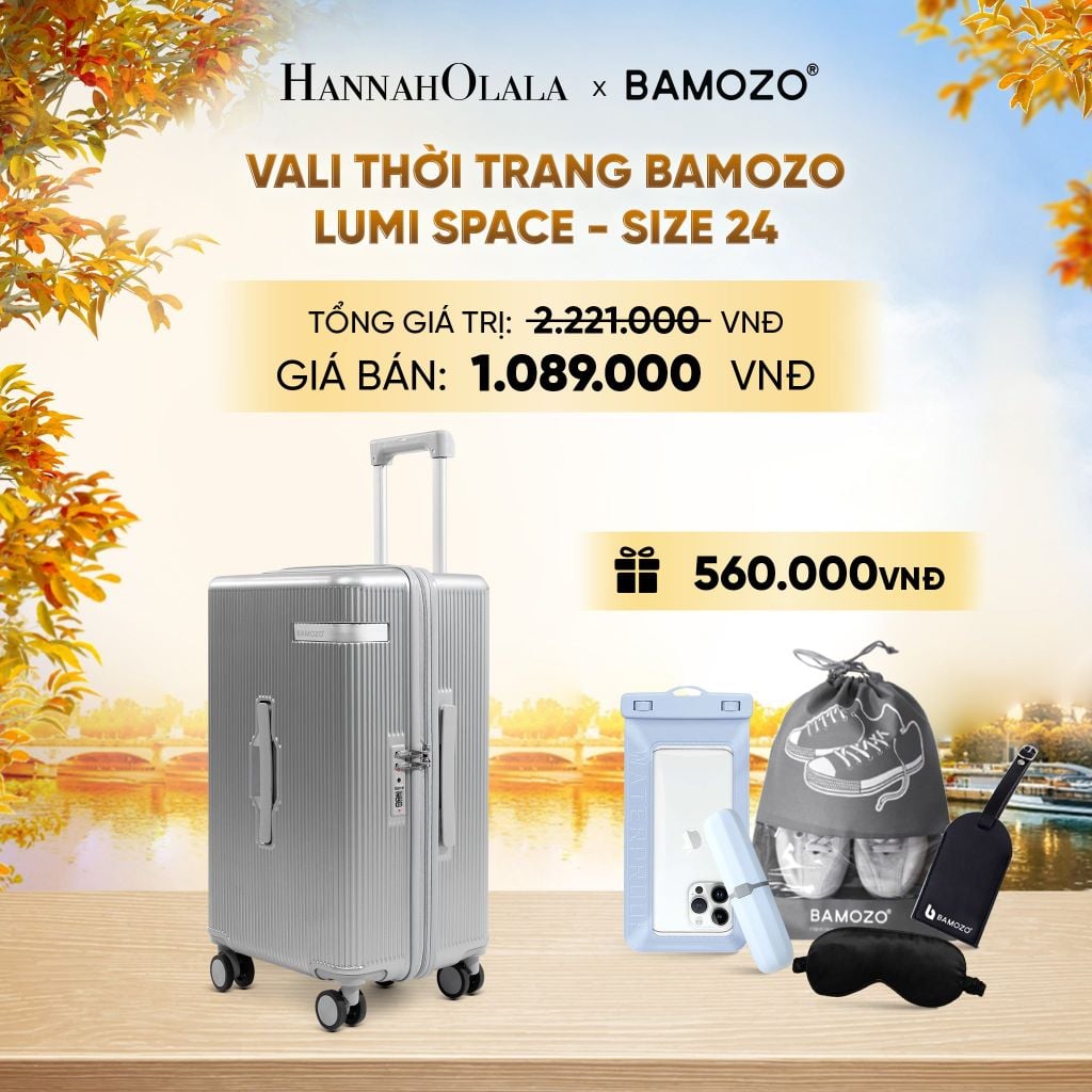  DEAL 1: VALI BAMOZO LUMISPACE CAO CẤP (TẶNG TAG VALI DA + TÚI ĐỰNG ĐIỆN THOẠI CHỐNG NƯỚC + TÚI ĐỰNG GIÀY + HỘP ĐỰNG BÀN CHẢI + BỊT MẮT) - E1917 