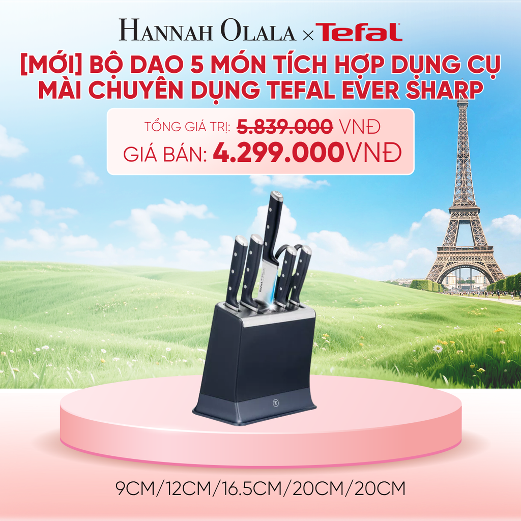  [MỚI] BỘ DAO 5 MÓN TÍCH HỢP DỤNG CỤ MÀI CHUYÊN DỤNG TEFAL EVER SHARP K297S644, 9CM/12CM/16.5CM/20CM/20CM - B259 