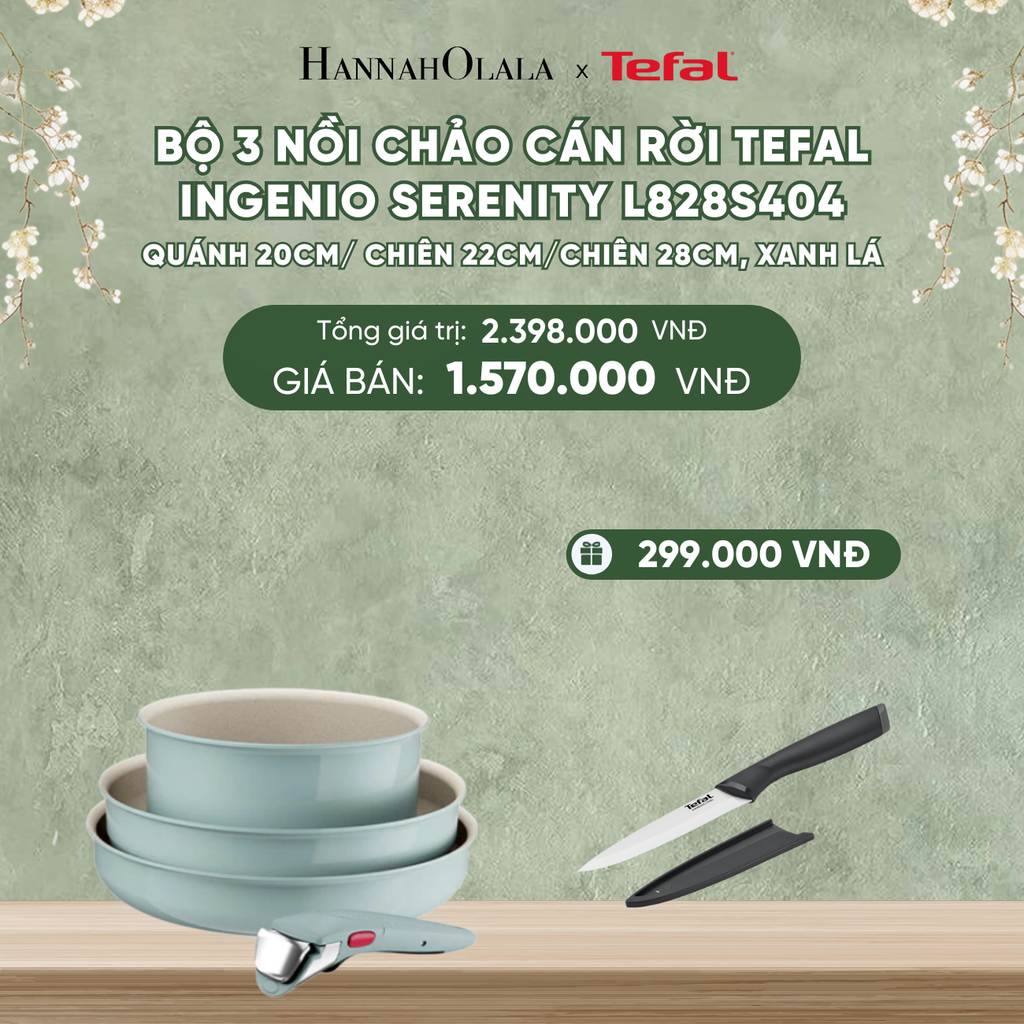  DEAL 11: BỘ 3 NỒI CHẢO CÁN RỜI TEFAL INGENIO SERENITY L827S404, QUÁNH 20CM/ CHIÊN 22CM/CHIÊN 28CM 