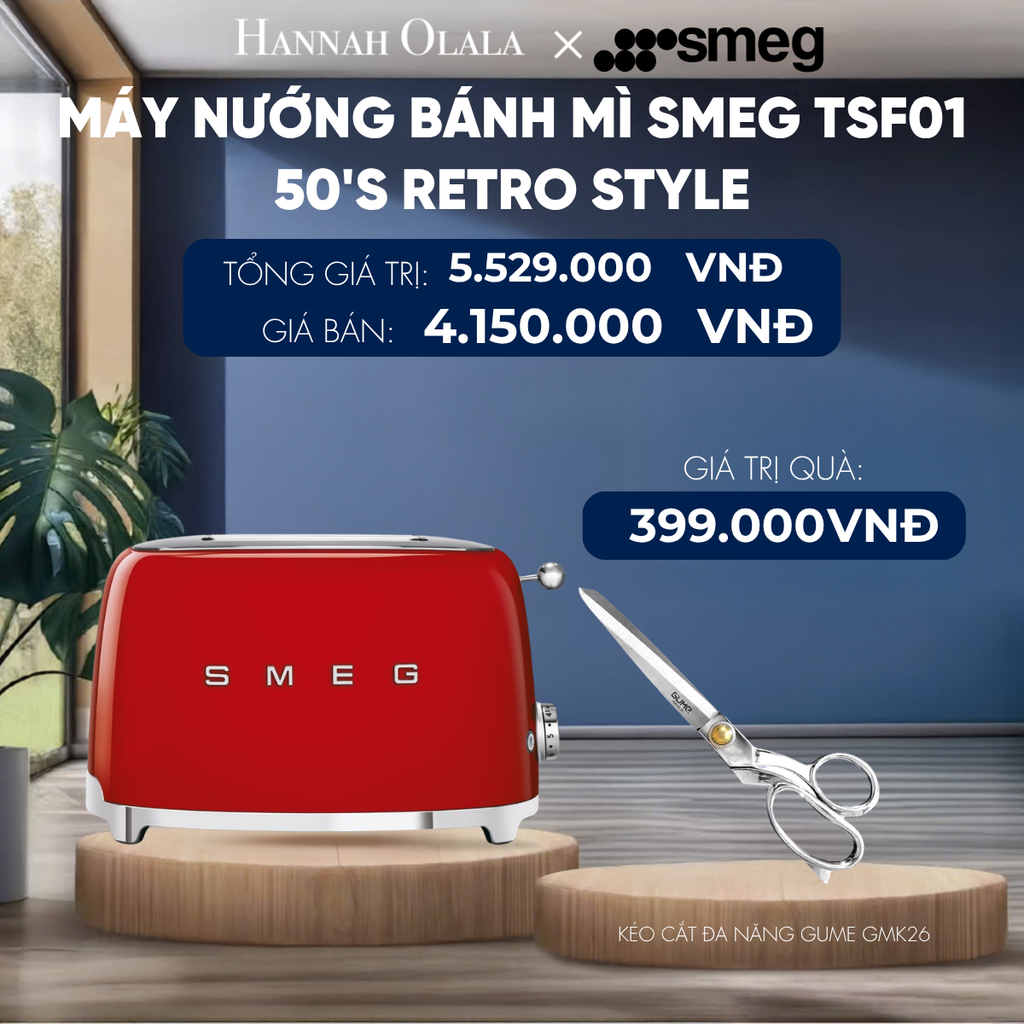  MÁY NƯỚNG BÁNH MÌ SMEG TSF01 50'S RETRO STYLE 