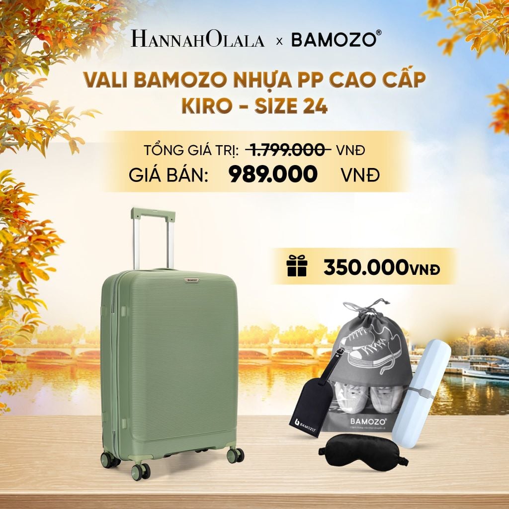  DEAL 7: VALI BAMOZO KIRO NHỰA PP CAO CẤP CHỐNG VỠ, CHỐNG RẠCH (TẶNG TAG DA + TÚI ĐỰNG GIÀY + HỘP ĐỰNG BÀN CHẢI + BỊT MẮT LỤA SATIN) - E1303 