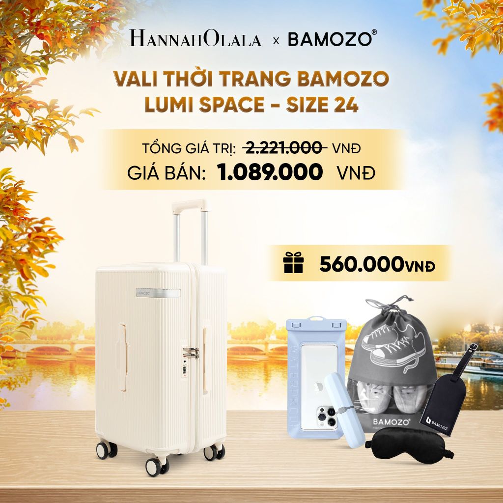  DEAL 1: VALI BAMOZO LUMISPACE CAO CẤP (TẶNG TAG VALI DA + TÚI ĐỰNG ĐIỆN THOẠI CHỐNG NƯỚC + TÚI ĐỰNG GIÀY + HỘP ĐỰNG BÀN CHẢI + BỊT MẮT) - E1917 