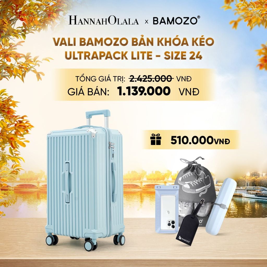  DEAL 11: VALI BAMOZO ULTRAPACK LITE CAO CẤP BẢN KHÓA KÉO ( (TẶNG TAG VALI DA + TÚI ĐỰNG ĐIỆN THOẠI CHỐNG NƯỚC + TÚI ĐỰNG GIÀY + HỘP ĐỰNG BÀN CHẢI) - E1942 
