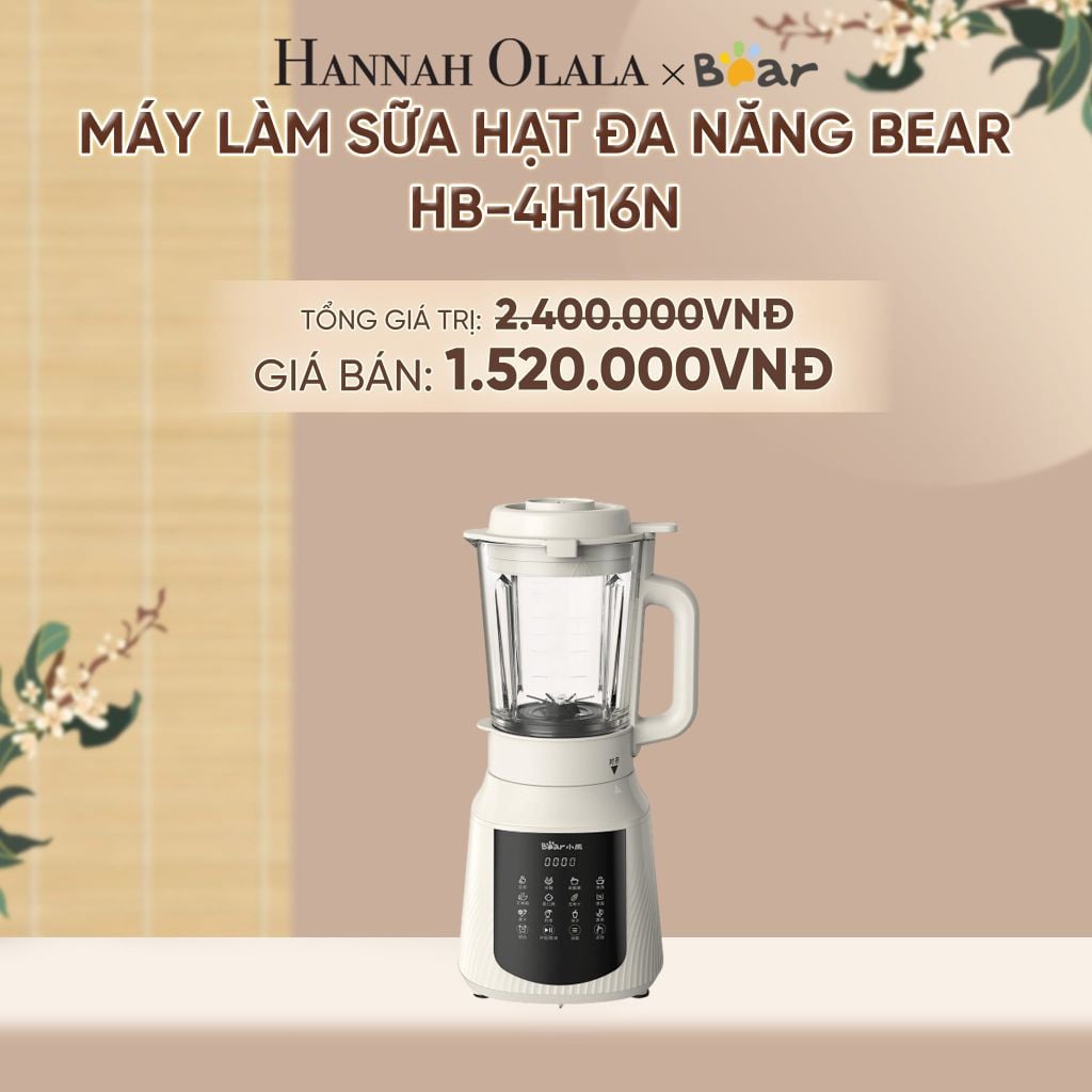  MÁY LÀM SỮA HẠT ĐA NĂNG BEAR HB-4H16N CÔNG SUẤT XAY 400W - NẤU1200W, DUNG TÍCH 1.5L - A1601 