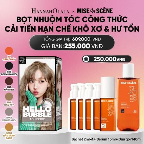  NHUỘM TÓC TẠI NHÀ MISE EN SCÈNE HELLO BUBBLE 100G DẠNG BỌT KEM, CÔNG THỨC CẢI TIẾN MỚI HẠN CHẾ KHÔ XƠ VÀ HƯ TỔN_A996 