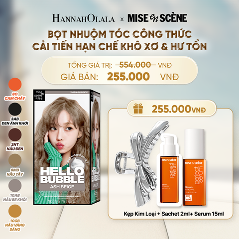  NHUỘM TÓC TẠI NHÀ MISE EN SCÈNE HELLO BUBBLE 100G DẠNG BỌT KEM CÔNG THỨC CẢI TIẾN MỚI HẠN CHẾ KHÔ XƠ VÀ HƯ TỔN - A1822 
