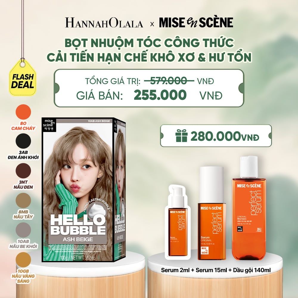  NHUỘM TÓC TẠI NHÀ MISE EN SCÈNE HELLO BUBBLE 100G DẠNG BỌT KEM CÔNG THỨC CẢI TIẾN MỚI HẠN CHẾ KHÔ XƠ VÀ HƯ TỔN - A1672 