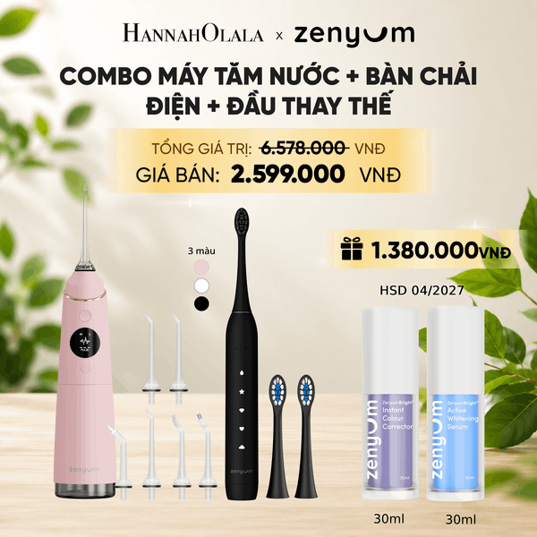  COMBO MÁY TĂM NƯỚC ZENYUM PRO + 6 ĐẦU THAY+ BÀN CHẢI ĐIỆN ZENYUM SONIC 2.0 + 2 ĐẦU THAY ÊM DỊU 