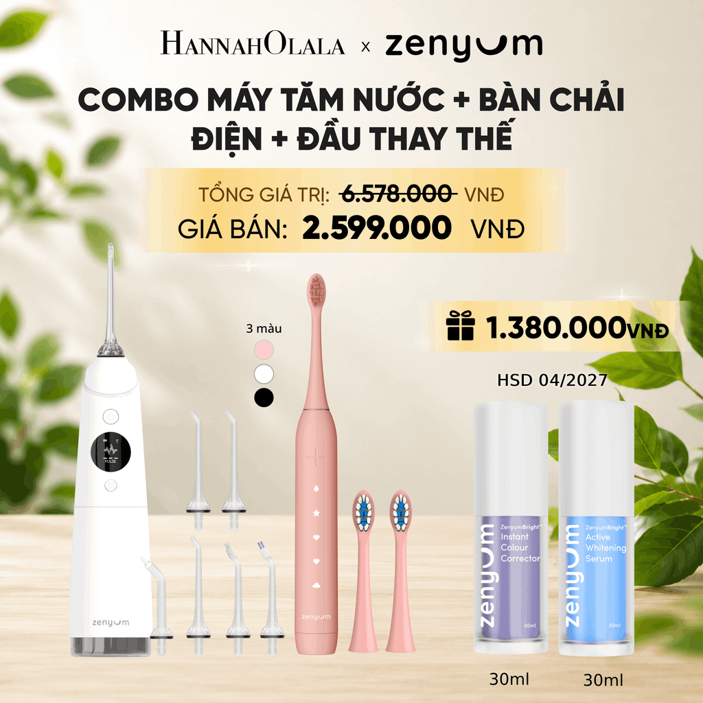  COMBO MÁY TĂM NƯỚC ZENYUM PRO + 6 ĐẦU THAY+ BÀN CHẢI ĐIỆN ZENYUM SONIC 2.0 + 2 ĐẦU THAY ÊM DỊU 