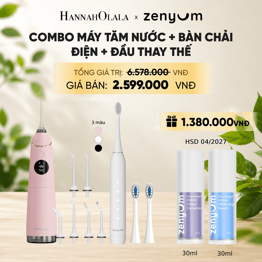  COMBO MÁY TĂM NƯỚC ZENYUM PRO + 6 ĐẦU THAY+ BÀN CHẢI ĐIỆN ZENYUM SONIC 2.0 + 2 ĐẦU THAY ÊM DỊU 