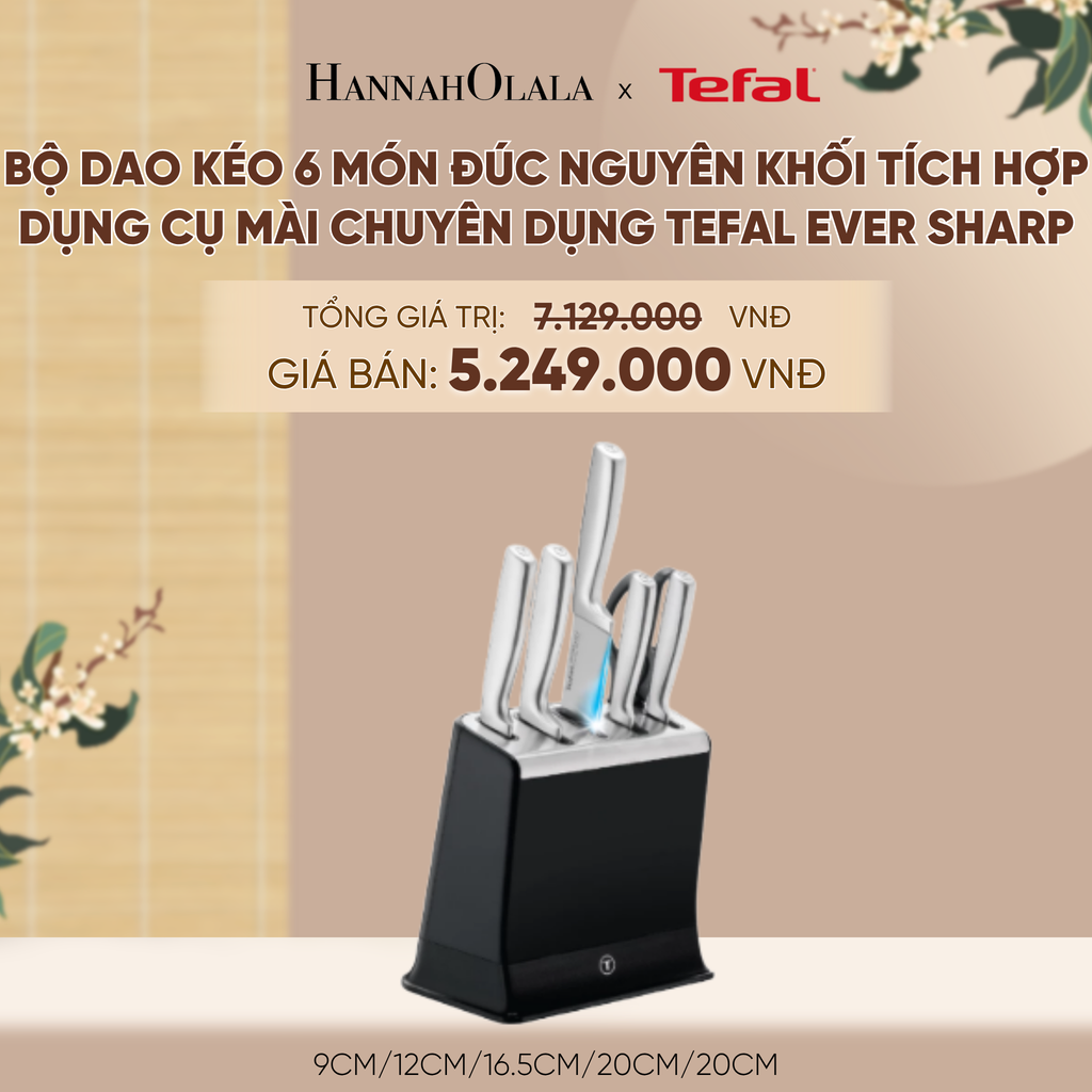  [MỚI] BỘ DAO KÉO 6 MÓN ĐÚC NGUYÊN KHỐI TÍCH HỢP DỤNG CỤ MÀI CHUYÊN DỤNG TEFAL EVER SHARP K2977S44, 9CM/12CM/16.5CM/20CM/20CM - A630 