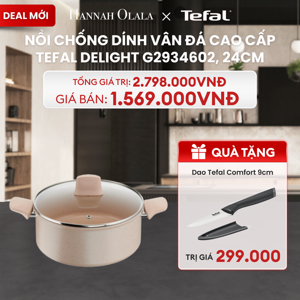  DEAL 20: NỒI CHỐNG DÍNH VÂN ĐÁ CAO CẤP TEFAL DELIGHT G2934602, 24CM 
