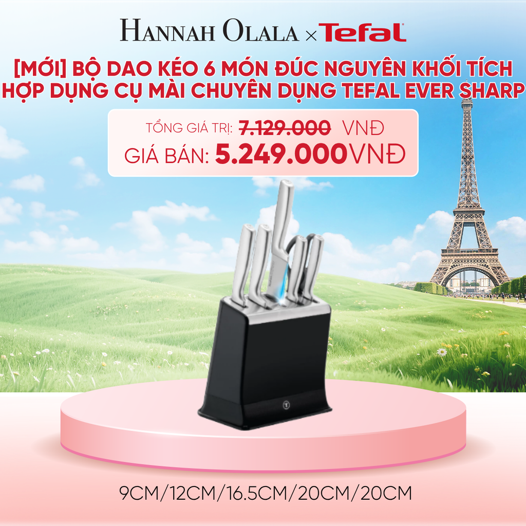  [MỚI] BỘ DAO KÉO 6 MÓN ĐÚC NGUYÊN KHỐI TÍCH HỢP DỤNG CỤ MÀI CHUYÊN DỤNG TEFAL EVER SHARP K2977S44, 9CM/12CM/16.5CM/20CM/20CM - B260 