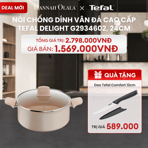  DEAL 20: NỒI CHỐNG DÍNH VÂN ĐÁ CAO CẤP TEFAL DELIGHT G2934602, 24CM 