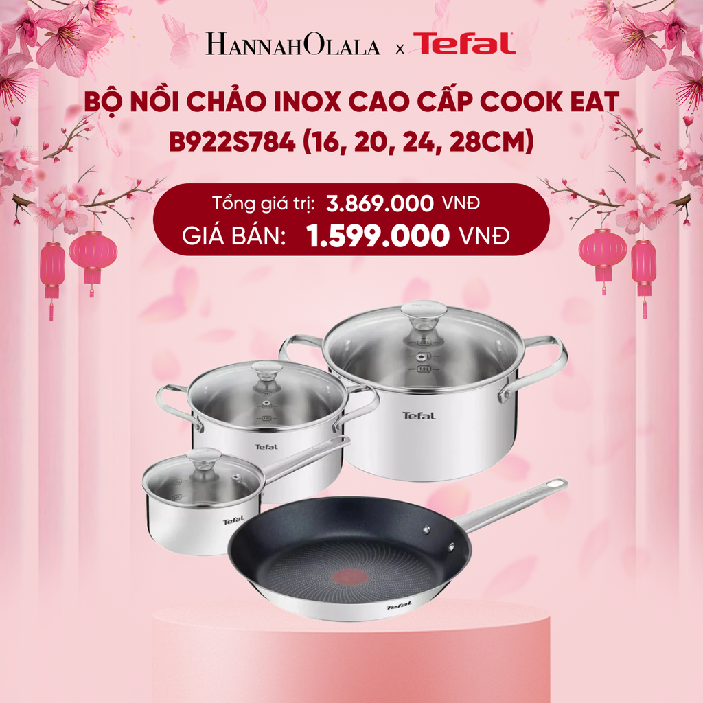  DEAL 11: BỘ NỒI CHẢO INOX CAO CẤP COOK EAT B922S784 (16, 20, 24, 28CM) 
