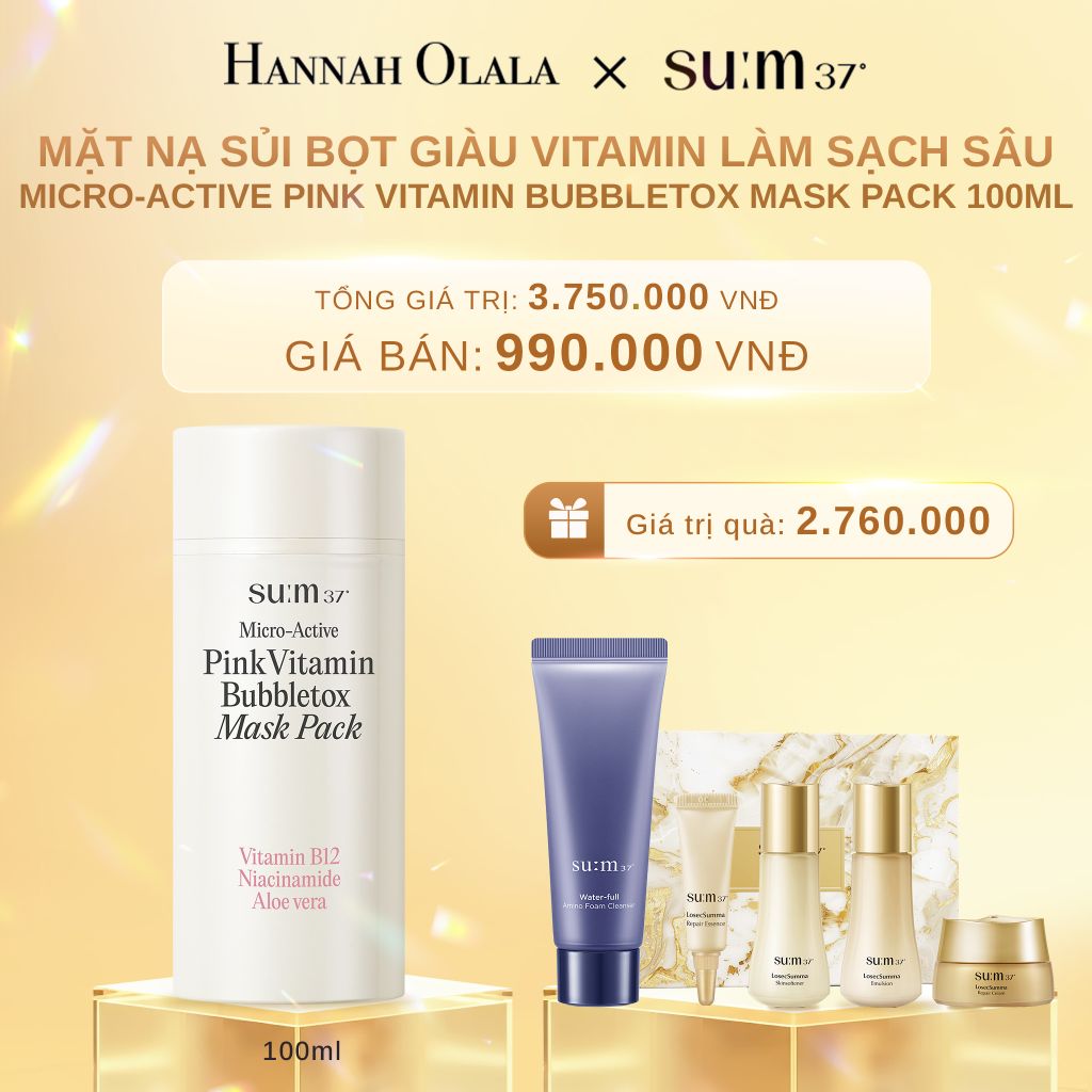  C629_DEAL 25: MẶT NẠ SỦI BỌT GIÀU VITAMIN LÀM SẠCH SÂU SU:M37 MICRO-ACTIVE PINK VITAMIN BUBBLETOX MASK PACK 100ML 