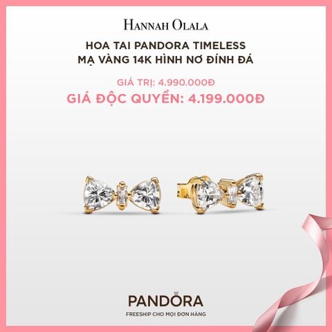  A51_DEAL 44: BÔNG TAI PANDORA TIMELESS MẠ VÀNG 14K HÌNH NƠ ĐÍNH ĐÁ 