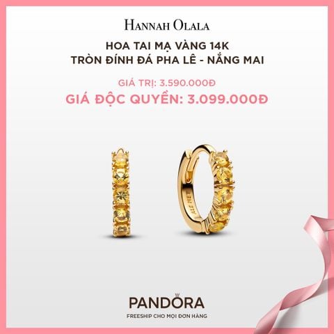  A53_DEAL 46: PANDORA BÔNG TAI MẠ VÀNG 14K TRÒN ĐÍNH ĐÁ PHA LÊ - NẮNG MAI 