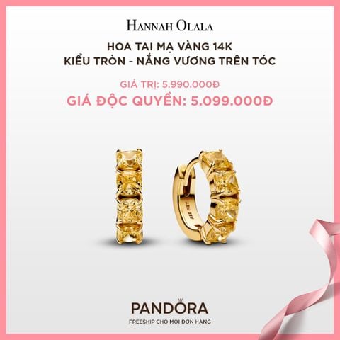  A54_DEAL 47: BÔNG TAI PANDORA MẠ VÀNG 14K KIỂU TRÒN - NẮNG VƯƠNG TRÊN TÓC 