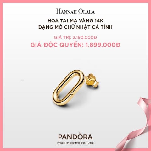  A55_DEAL 48: BÔNG TAI PANDORA MẠ VÀNG 14K DẠNG MỞ CHỮ NHẬT CÁ TÍNH 