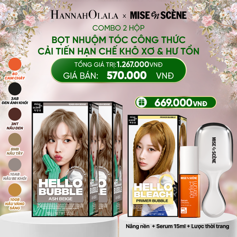  DEAL 4: COMBO 2 x NHUỘM TÓC TẠI NHÀ MISE EN SCÈNE HELLO BUBBLE 100G DẠNG BỌT KEM, CÔNG THỨC CẢI TIẾN MỚI HẠN CHẾ KHÔ XƠ VÀ HƯ TỔN 