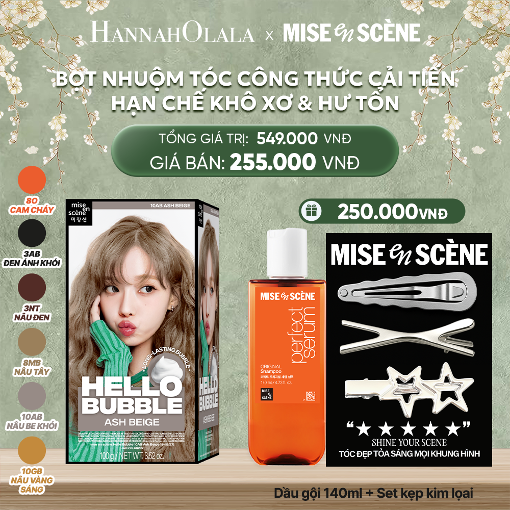  DEAL 4: NHUỘM TÓC TẠI NHÀ MISE EN SCÈNE HELLO BUBBLE 100G DẠNG BỌT KEM, CÔNG THỨC CẢI TIẾN MỚI HẠN CHẾ KHÔ XƠ VÀ HƯ TỔN 
