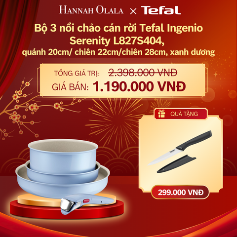  DEAL 13: BỘ 3 NỒI CHẢO CÁN RỜI TEFAL INGENIO SERENITY L827S404, QUÁNH 20CM/ CHIÊN 22CM/CHIÊN 28CM 