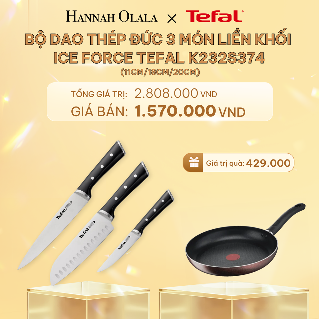  C446_DEAL 12.1: BỘ DAO THÉP ĐỨC 3 MÓN LIỀN KHỐI ICE FORCE TEFAL K232S374, 11CM/18CM/20CM 