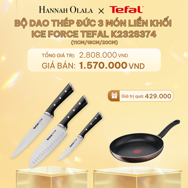  C446_DEAL 12.1: BỘ DAO THÉP ĐỨC 3 MÓN LIỀN KHỐI ICE FORCE TEFAL K232S374, 11CM/18CM/20CM 