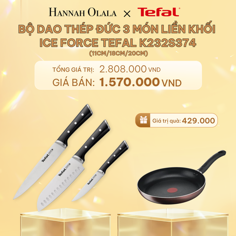  C446_DEAL 12.1: BỘ DAO THÉP ĐỨC 3 MÓN LIỀN KHỐI ICE FORCE TEFAL K232S374, 11CM/18CM/20CM 