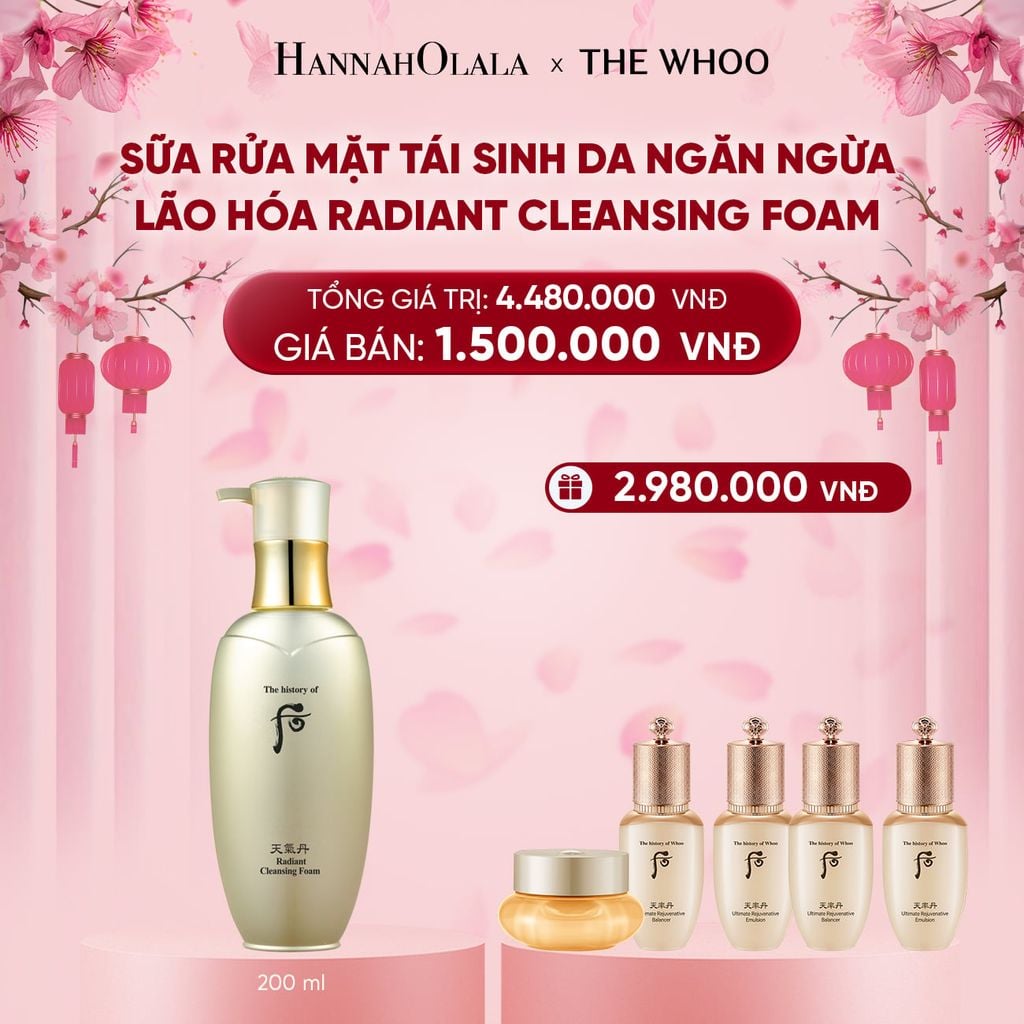  DEAL 26: SỮA RỬA MẶT TÁI SINH DA NGĂN NGỪA LÃO HÓA WHOO CHEONGIDAN RADIANT CLEANSING FOAM 200ML 