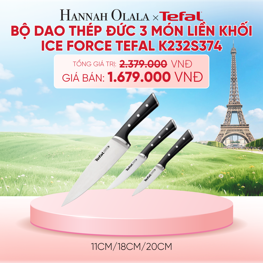  BỘ DAO THÉP ĐỨC 3 MÓN LIỀN KHỐI ICE FORCE TEFAL K232S374, 11CM/18CM/20CM - B261 