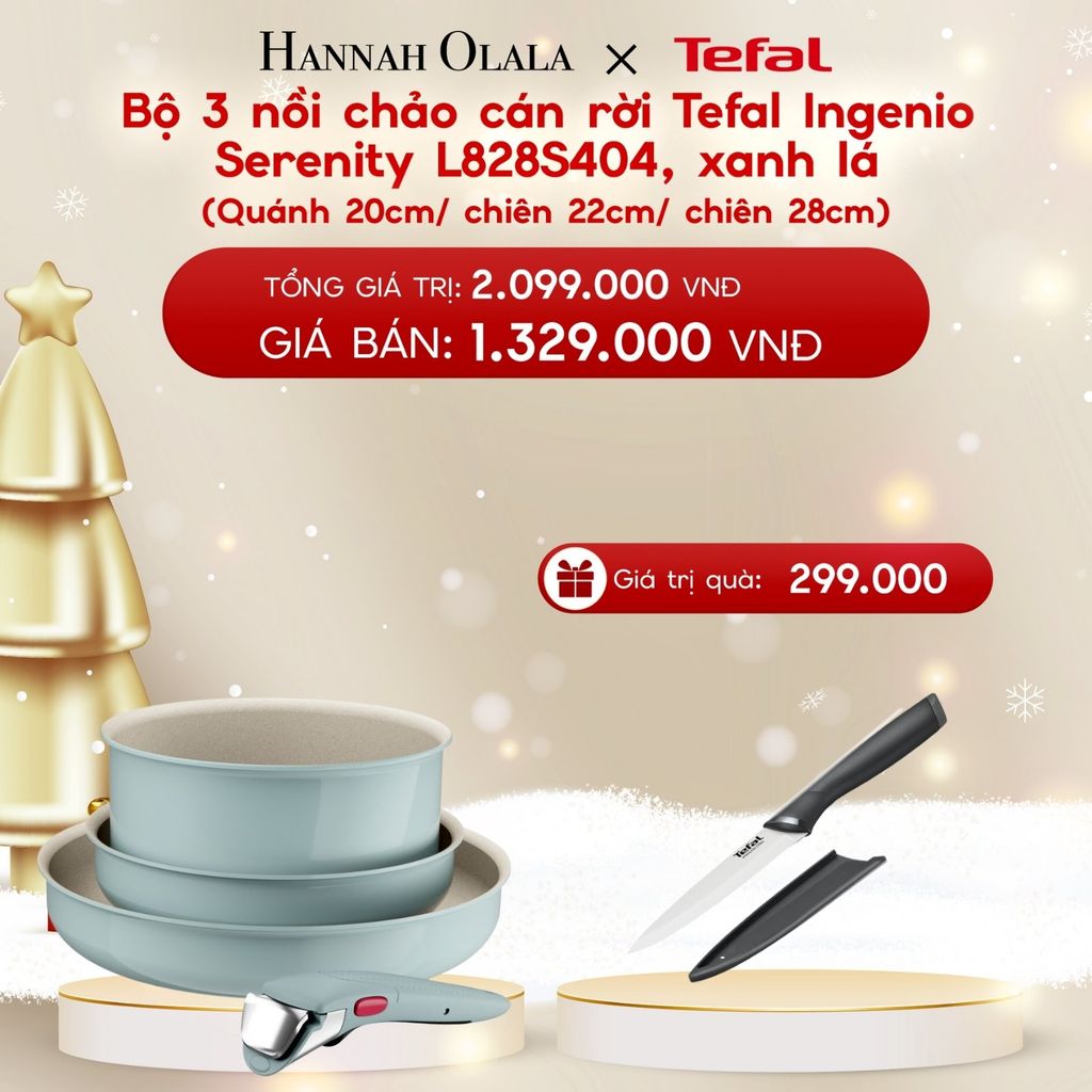  A1169_DEAL 12: BỘ 3 NỒI CHẢO CÁN RỜI TEFAL INGENIO SERENITY L827S404, QUÁNH 20CM/ CHIÊN 22CM/CHIÊN 28CM 