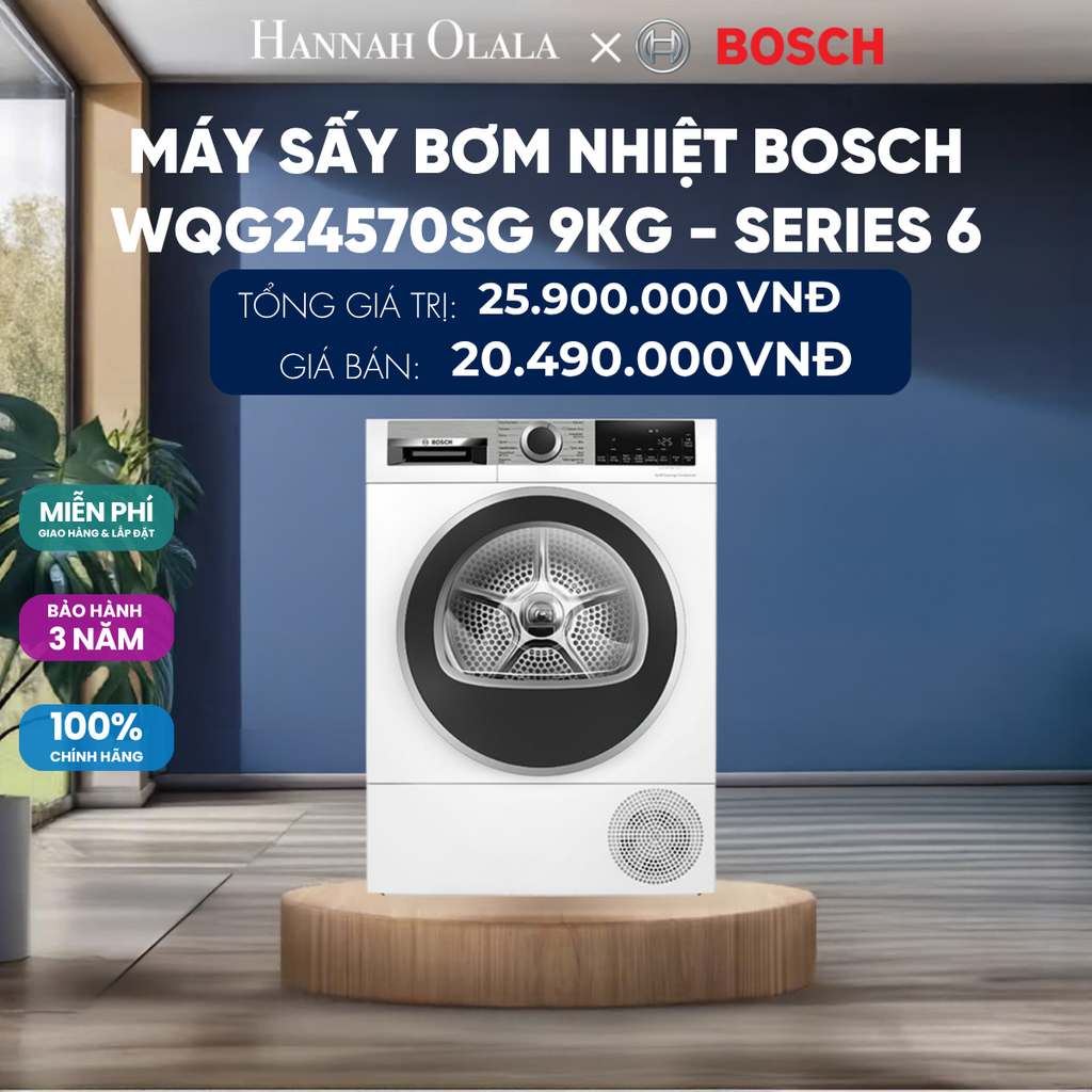  MÁY SẤY BƠM NHIỆT BOSCH WQG24570SG 9KG - SERIES 6 