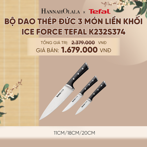  BỘ DAO THÉP ĐỨC 3 MÓN LIỀN KHỐI ICE FORCE TEFAL K232S374, 11CM/18CM/20CM - A631 