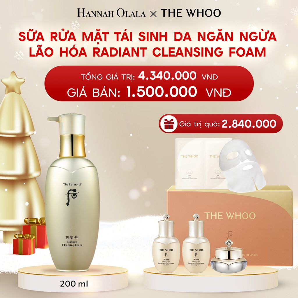  A360_DEAL 26: SỮA RỬA MẶT TÁI SINH DA NGĂN NGỪA LÃO HÓA WHOO CHEONGIDAN RADIANT CLEANSING FOAM 200ML 