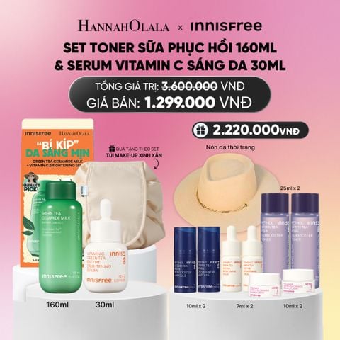  SET TONER DẠNG SỮA CẤP ẨM, PHỤC HỒI INNISFREE GREEN TEA CERAMIDE MILK 160ML VÀ SERUM VITAMIN C SÁNG DA, MỜ THÂM MỤN INNISFREE GREEN TEA ENZYME BRIGHTENING SERUM 30ML_A1414 