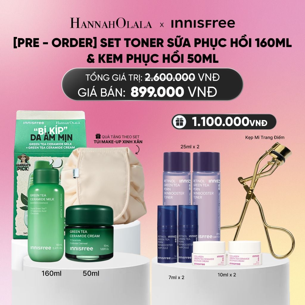  SET TONER DẠNG SỮA CẤP ẨM, PHỤC HỒI INNISFREE GREEN TEA CERAMIDE MILK 160ML VÀ KEM DƯỠNG CẤP ẨM, PHỤC HỒI INNISFREE GREEN TEA CERAMIDE CREAM 50ML_A1419 