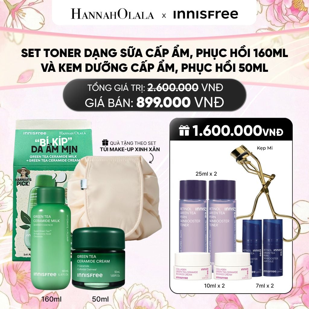  SET TONER DẠNG SỮA CẤP ẨM, PHỤC HỒI INNISFREE GREEN TEA CERAMIDE MILK 160ML VÀ KEM DƯỠNG CẤP ẨM, PHỤC HỒI INNISFREE GREEN TEA CERAMIDE CREAM 50ML 