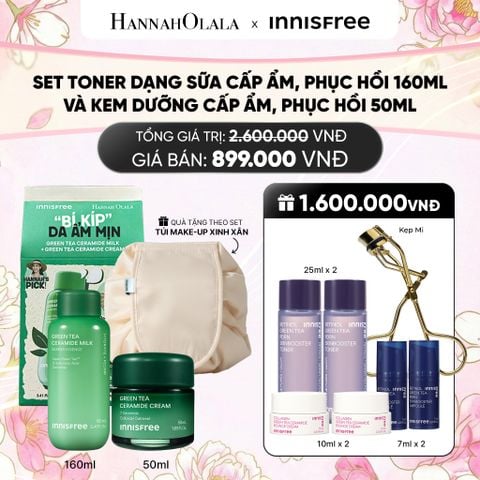 SET TONER DẠNG SỮA CẤP ẨM, PHỤC HỒI INNISFREE GREEN TEA CERAMIDE MILK 160ML VÀ KEM DƯỠNG CẤP ẨM, PHỤC HỒI INNISFREE GREEN TEA CERAMIDE CREAM 50ML 
