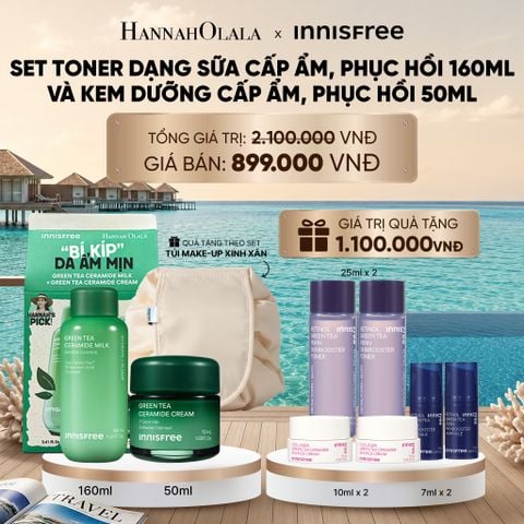  SET TONER DẠNG SỮA CẤP ẨM, PHỤC HỒI INNISFREE GREEN TEA CERAMIDE MILK 160ML VÀ KEM DƯỠNG CẤP ẨM, PHỤC HỒI INNISFREE GREEN TEA CERAMIDE CREAM 50ML_ D880 