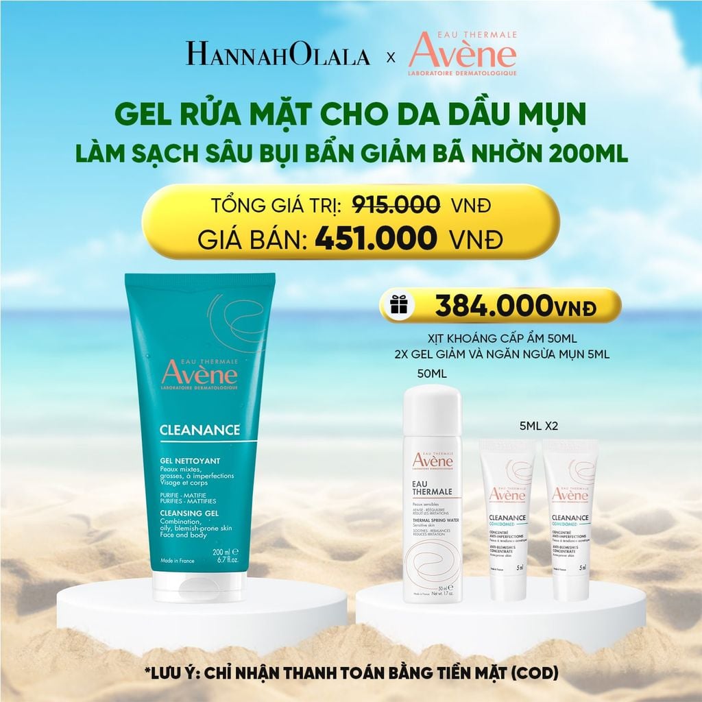  DEAL 4: GEL RỬA MẶT CHO DA DẦU MỤN EAU THERMALE AVÈNE CLEANANCE CLEANSING GEL LÀM SẠCH SÂU BỤI BẨN GIẢM BÃ NHỜN 200ML 