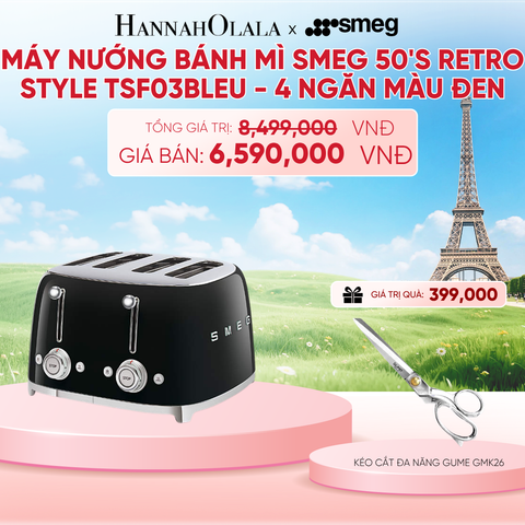  MÁY NƯỚNG BÁNH MÌ SMEG 50'S RETRO STYLE TSF03BLEU - 4 NGĂN MÀU ĐEN - B177 
