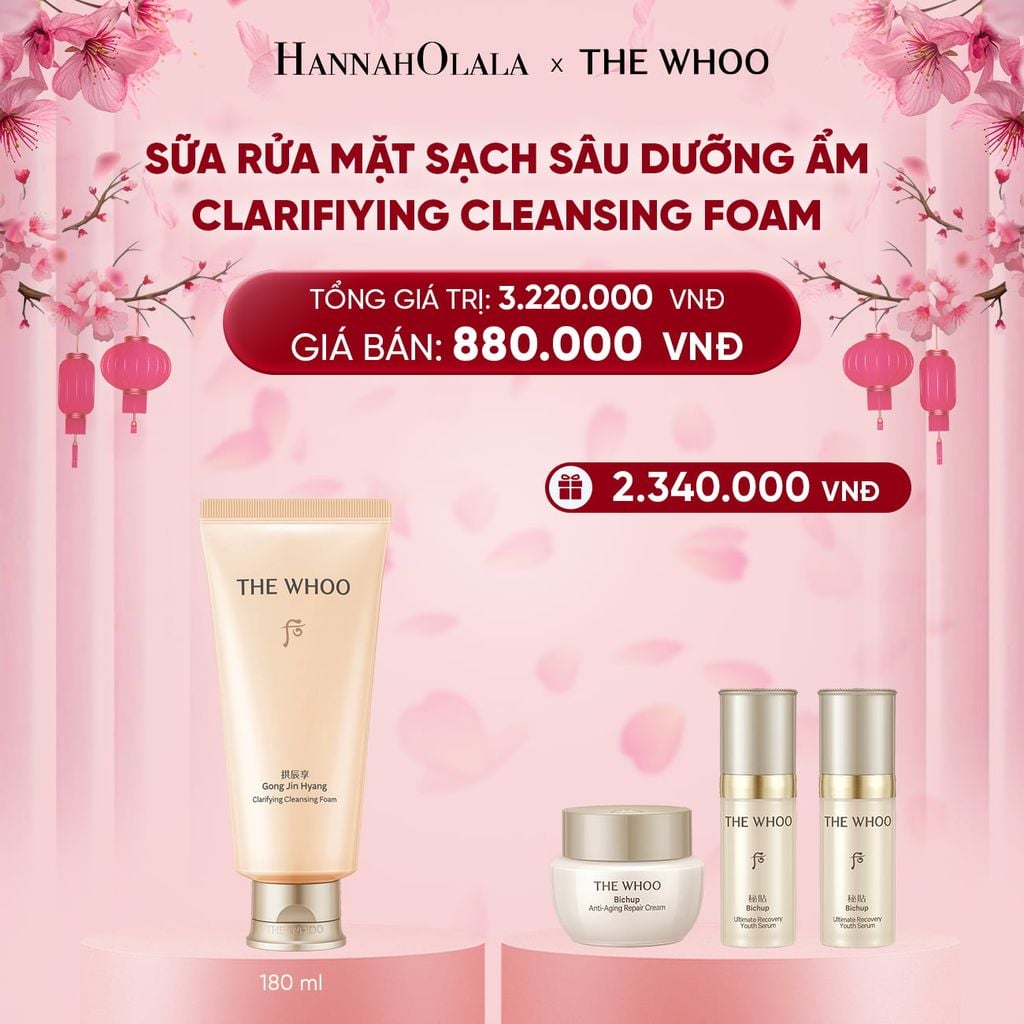  DEAL 27: SỮA RỬA MẶT SẠCH SÂU DƯỠNG ẨM THE WHOO GONG JIN HYANG CLARIFIYING CLEANSING FOAM 180ML 