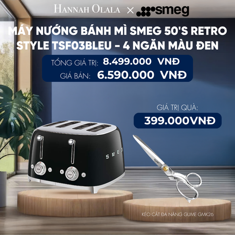  MÁY NƯỚNG BÁNH MÌ SMEG 50'S RETRO STYLE TSF03BLEU - 4 NGĂN MÀU ĐEN 