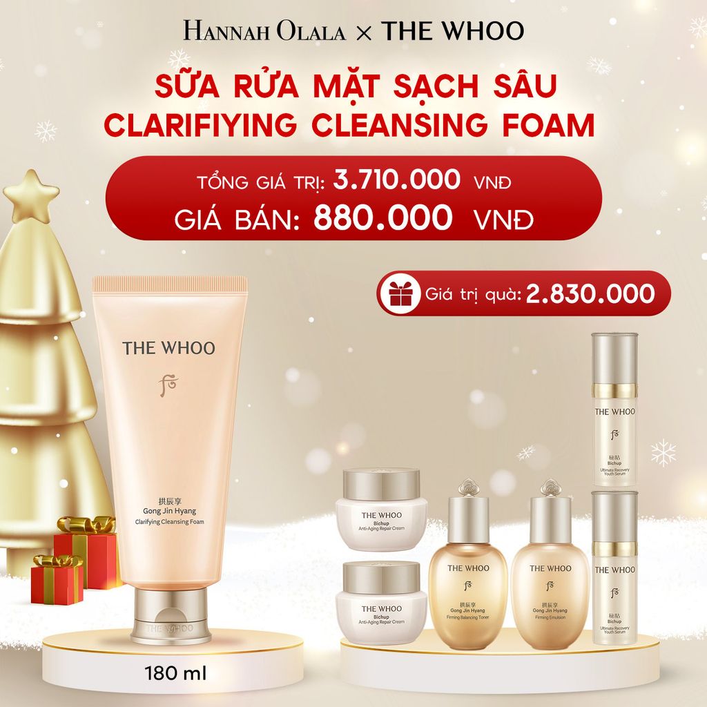  A361_DEAL 27: BỘ SỮA RỬA MẶT SẠCH SÂU THE WHOO GONG JIN HYANG CLARIFIYING CLEANSING FOAM 180ML 